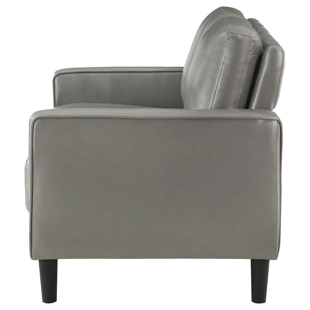 Gray Faux Leather 2 Seater Couch, Leather Loveseat Sofa for Living Room