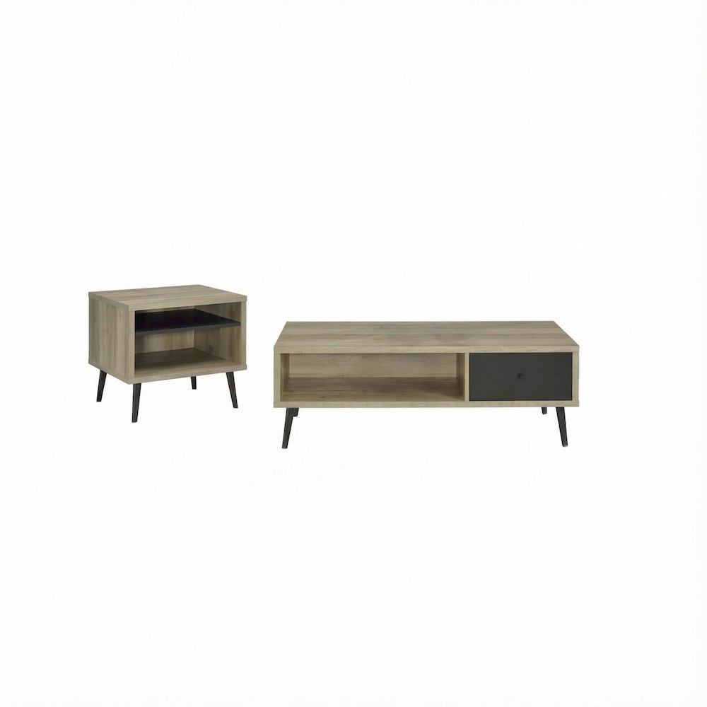 Distressed Pine 2-Piece Coffee and End Table Set with Rectangular Top
