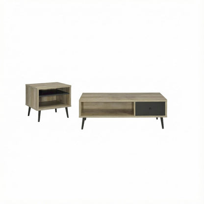 Distressed Pine 2-Piece Coffee and End Table Set with Rectangular Top