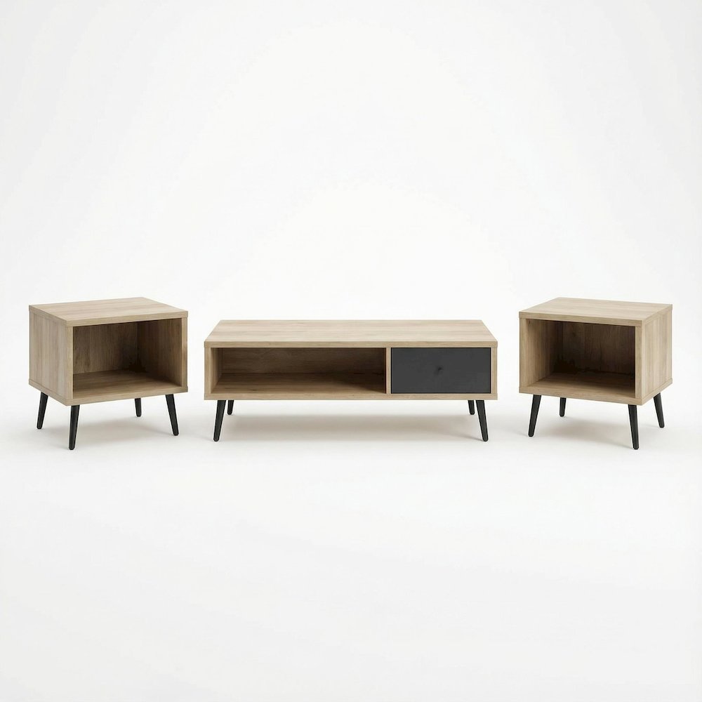 Distressed Pine 3-Piece Coffee, End Table Set with Rectangular Shape