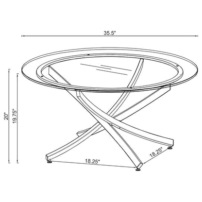 Modern Round Coffee Table, Tempered Glass Top, Chrome Metal Base, Stylish Design