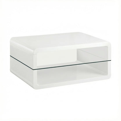 White Rectangular Coffee Table with High Gloss Finish and 1 Shelf for Storage