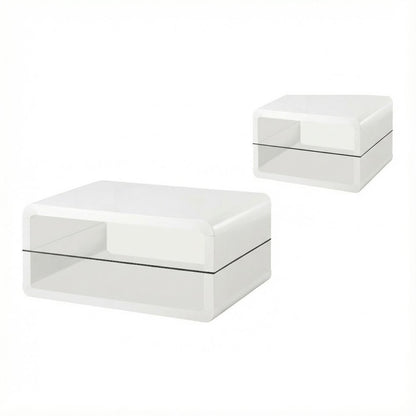 White 2-Piece Coffee and End Table Set with Rectangular Design, Plastic Glides