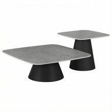 Concrete and Black 2-Piece Cocktail Coffee Table Set with Square Design
