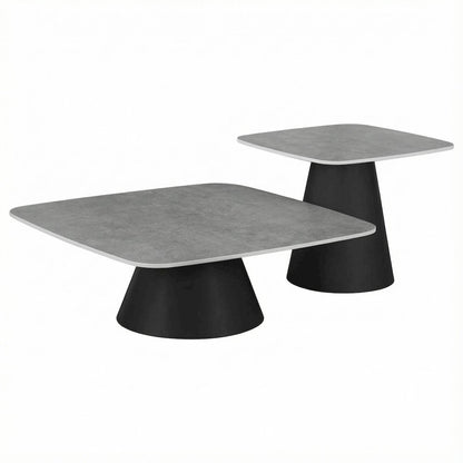 Concrete and Black 2-Piece Cocktail Coffee Table Set with Square Design