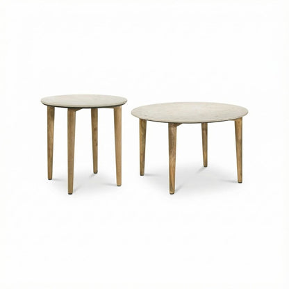 White 2-Piece Living Room Table Set with Round Coffee and End Tables