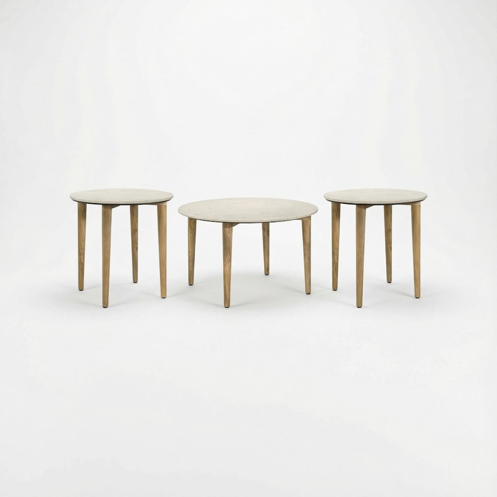White 3-Piece Round Coffee and End Table Set with Transitional Style