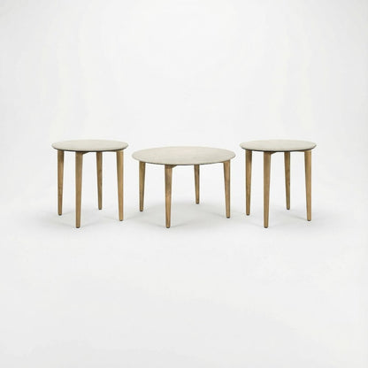 White 3-Piece Round Coffee and End Table Set with Transitional Style