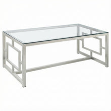Rectangular Silver Coffee Table with Glass Top and Contemporary Design