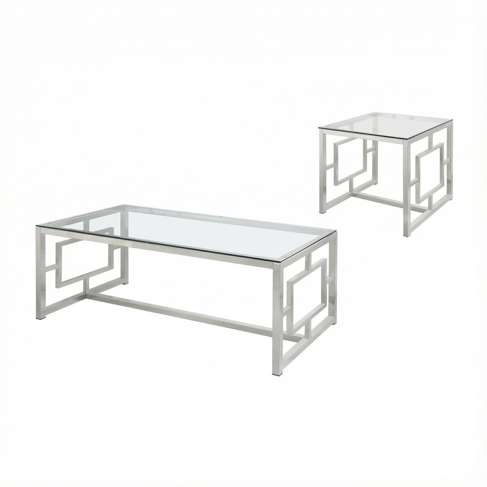 2-Piece Rectangular Living Room Table Set, Plastic Glides, Contemporary Design