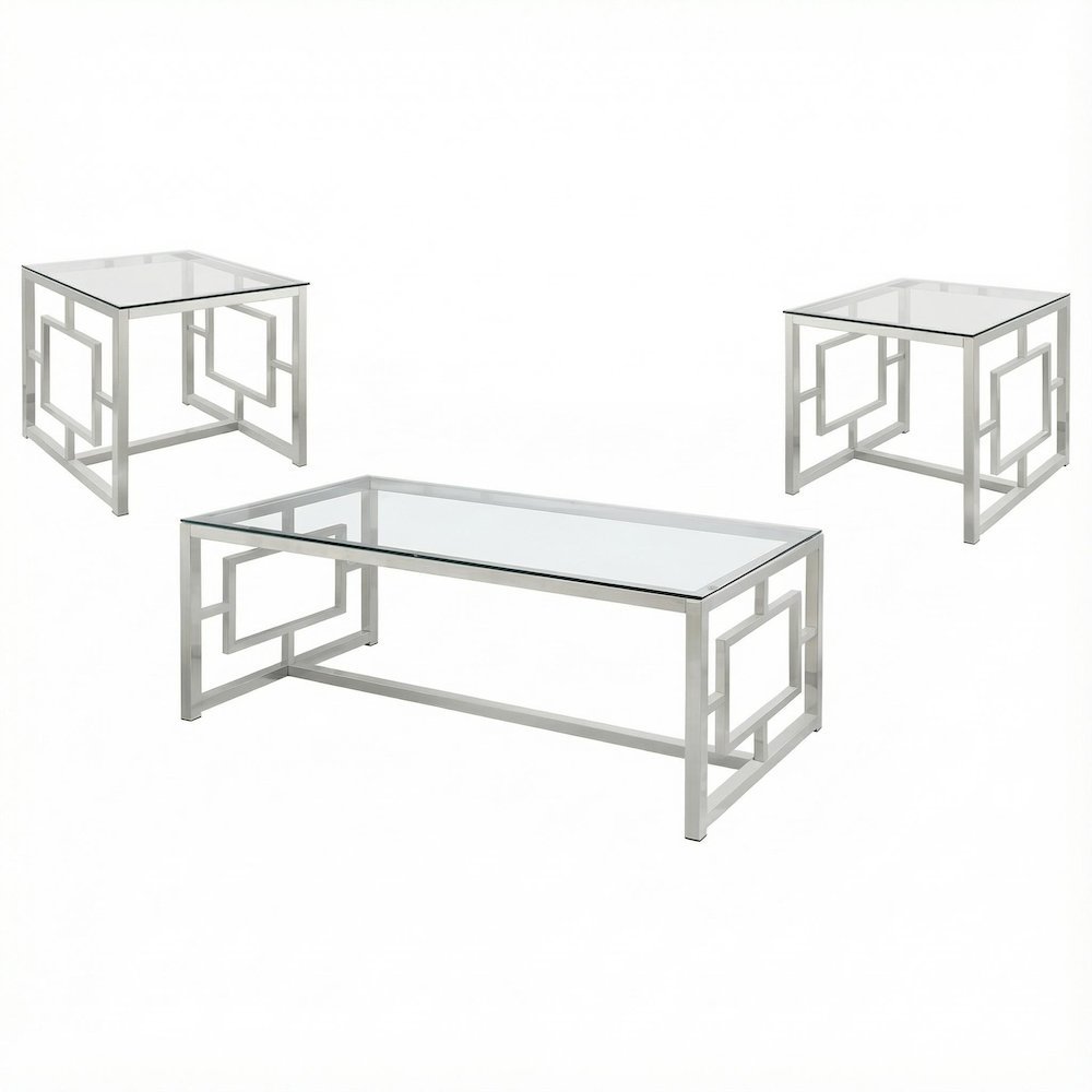 3-Piece Nickel Rectangular Coffee and End Table Set with Plastic Glide