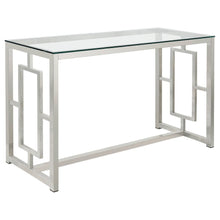 Glass Top Console Table, Nickel Metal Base, Contemporary Style, Tempered Glass