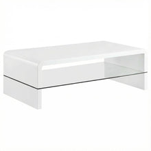 Rectangular White High Gloss Coffee Table with Shelf Contemporary Design