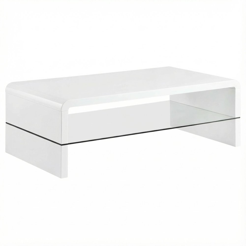 Rectangular White High Gloss Coffee Table with Shelf Contemporary Design
