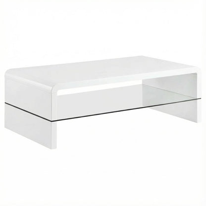 Rectangular White High Gloss Coffee Table with Shelf Contemporary Design