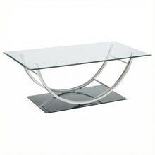 Rectangular Silver U-Shaped Coffee Table with Glass Top and Chrome Frame