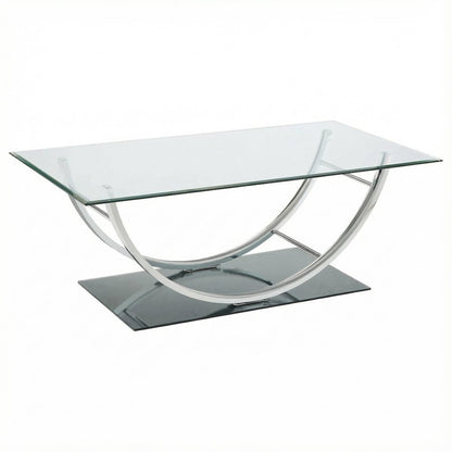 Rectangular Silver U-Shaped Coffee Table with Glass Top and Chrome Frame