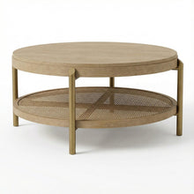 Round Coffee Table Sand Wash with Storage Shelf and Leveler Plastic Glide