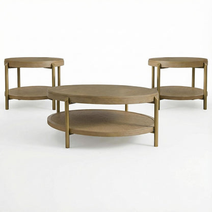 3-Piece Round Sand Wash Coffee and End Table Set with Sturdy Construction