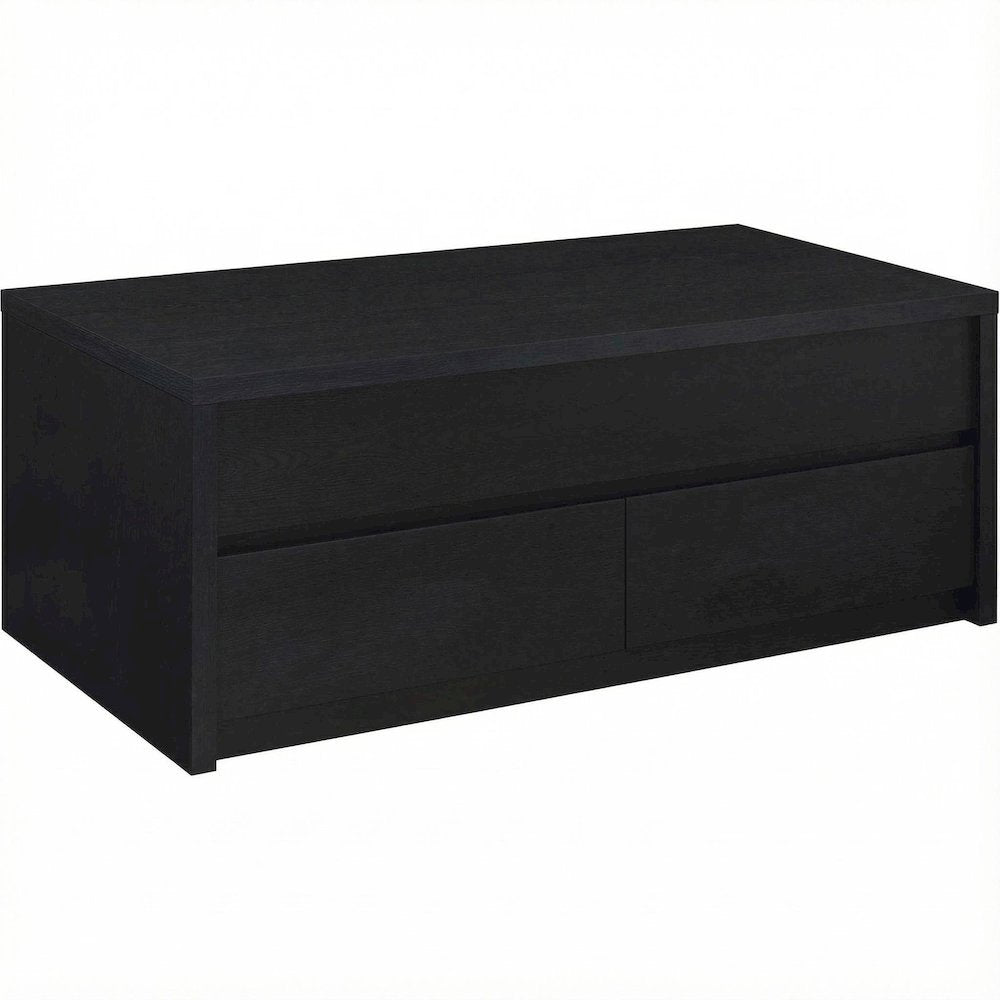 Lift Top Coffee Table Black with Dual Drawers Rectangular Contemporary Design