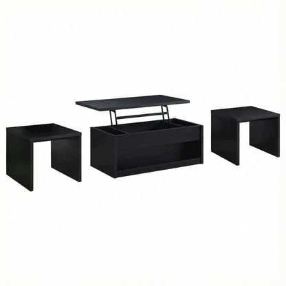 Black 3-Piece Lift Top Coffee Table Set with Casters and Rectangular Design
