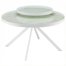 Round White Marble Printed Glass Top Coffee Table, Leveler