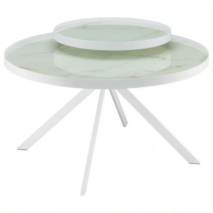 Round White Marble Printed Glass Top Coffee Table, Leveler