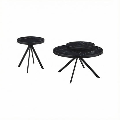 2-Piece Round Black Coffee and End Table Set with Levelers
