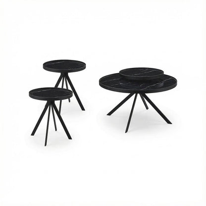 Black 3-Piece Round Coffee and End Table Set with Contemporary Design