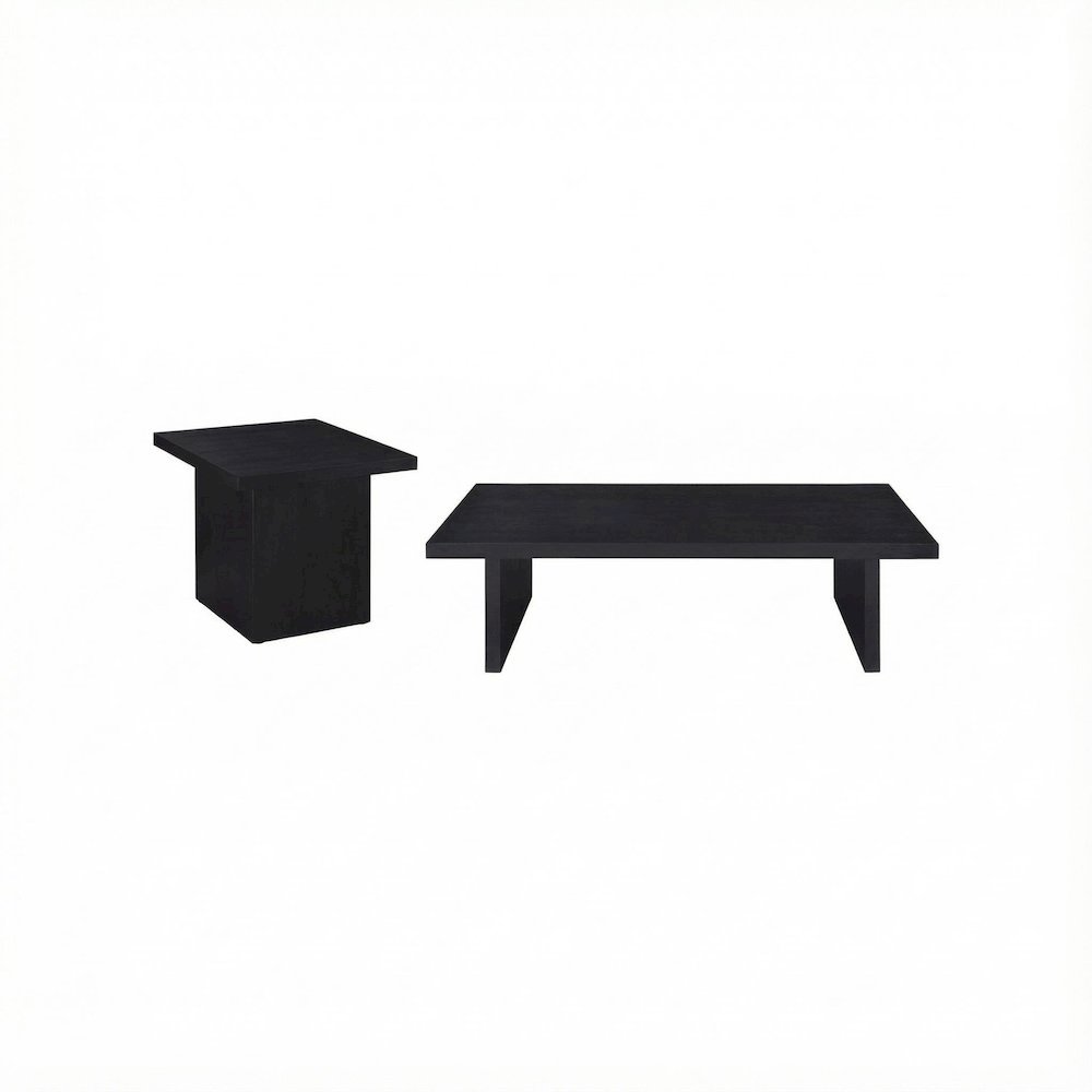 Black 2-Piece Rectangular Table Set with Contemporary Design and Durable Glide