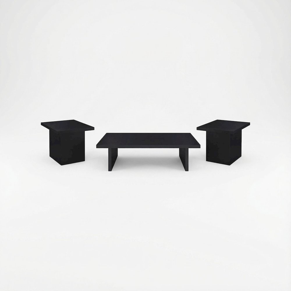 Black 3-Piece Rectangular Coffee and End Table Set with Plastic Glide