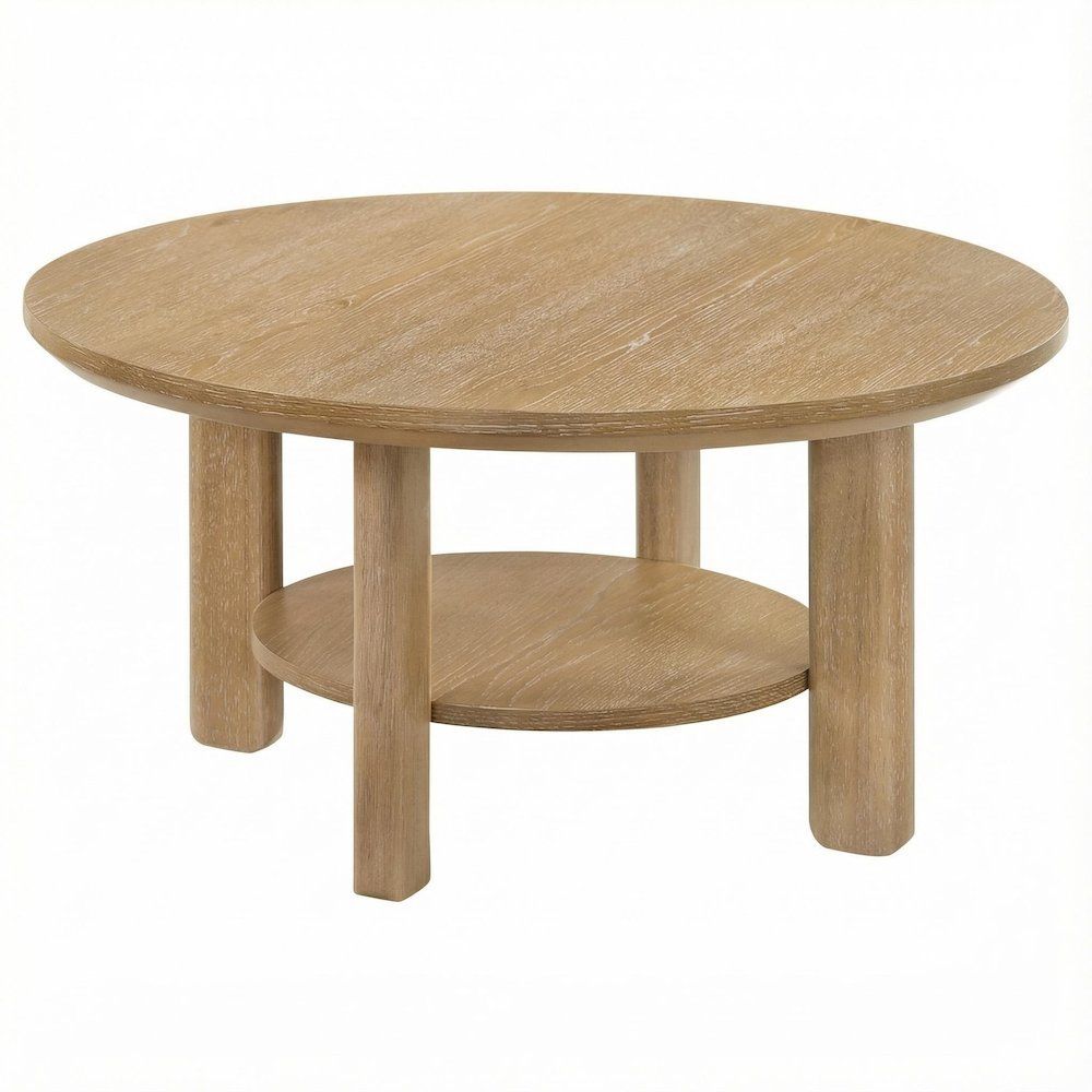 Light Oak Round Coffee Table with Transitional Style and Leveler Glide