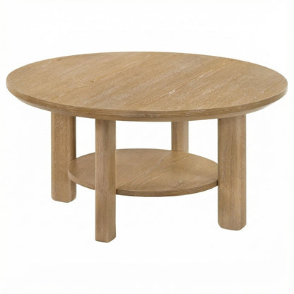 Light Oak Round Coffee Table with Transitional Style and Leveler Glide
