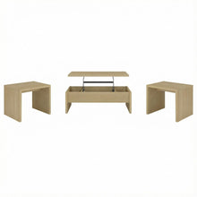 Light Oak 3-Piece Lift Top Coffee Table Set, Rectangular Shape, Plastic Glide