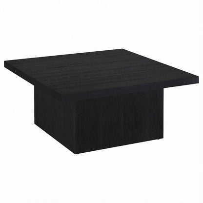 Square Black Engineered Wood Cocktail Coffee Table, Plastic Glide