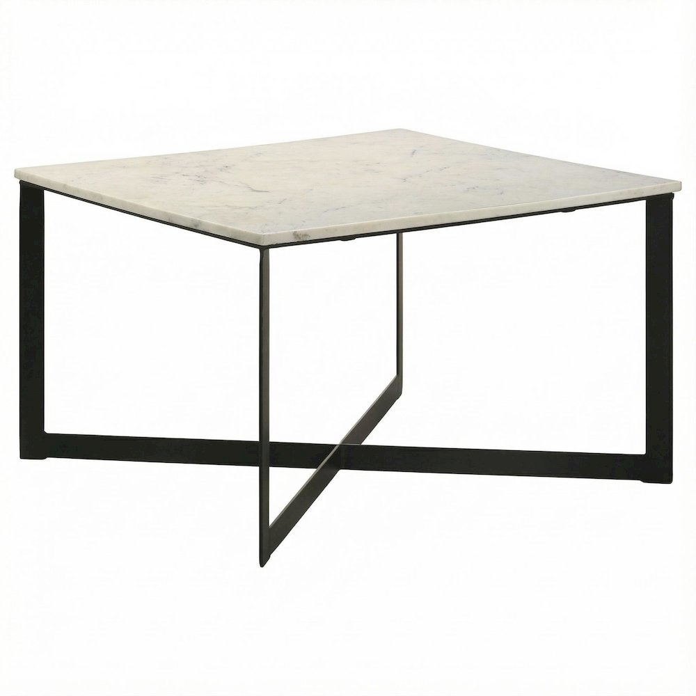 White and Black Square Marble Top Coffee Table with Contemporary Design
