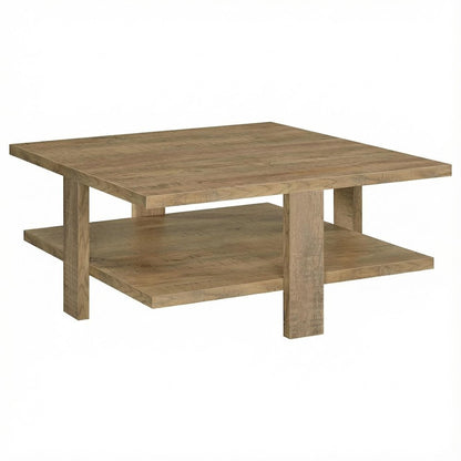 Brown Square Engineered Wood Coffee Table with Farmhouse Style and Sturdy Build