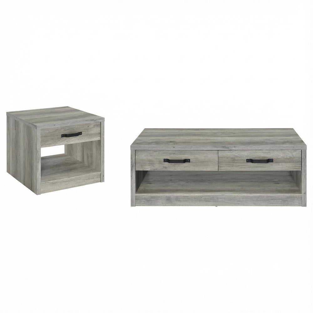 Gray Driftwood 2-Piece Coffee and End Table Set with Rectangular Shape