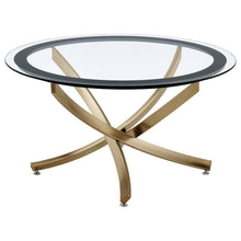 Modern Round Coffee Table, Rose Brass Metal Base, Glass Top, Elegant Design