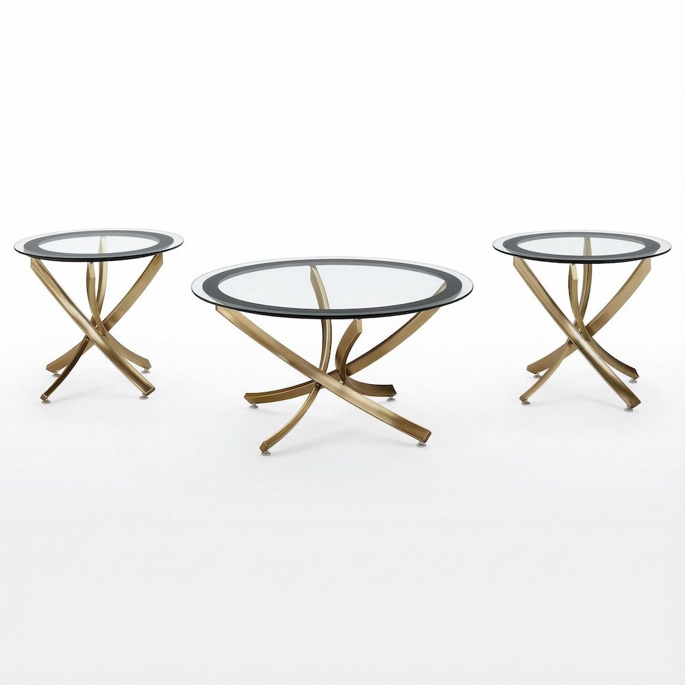 Rose Brass 3-Piece Round Living Room Table Set with Contemporary Design