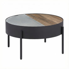 Round Coffee Table Sandy Black with Hidden Storage Rustic Design