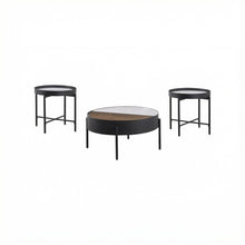 3-Piece Sandy Black Round Coffee and End Table Set Rustic Design