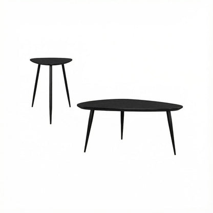 Black 2-Piece Triangular Coffee and End Table Set with Mid-Century Style