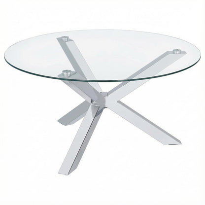 Round Tempered Glass Top Coffee Table Chrome Frame with Plastic Glide Base