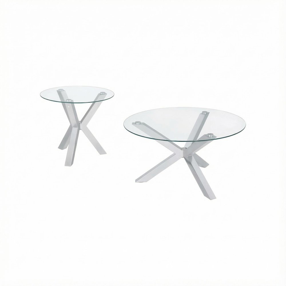 Chrome 2-Piece Round Coffee and End Table Set with Plastic Glide