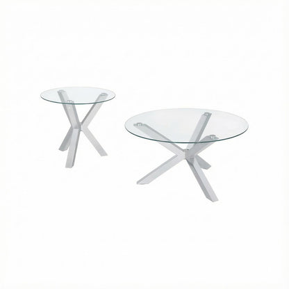 Chrome 2-Piece Round Coffee and End Table Set with Plastic Glide