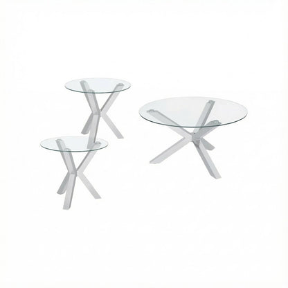 3-Piece Chrome Round Coffee and End Table Set with Plastic Glides