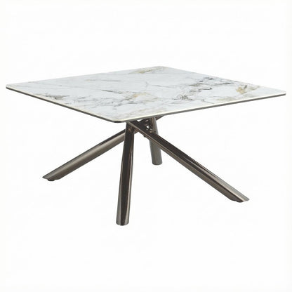 White Square Coffee Table with Sintered Stone Top and Leveler Feet