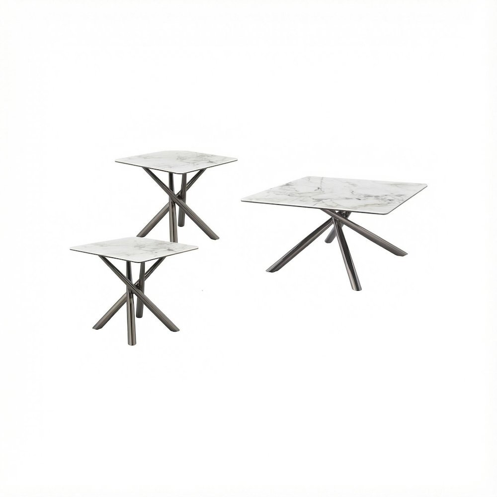 White 3-Piece Square Coffee and End Table Set Contemporary Design