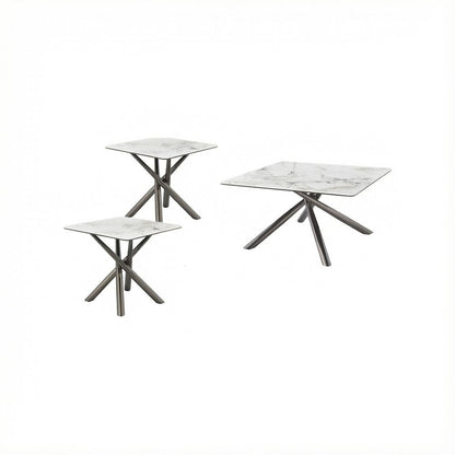 White 3-Piece Square Coffee and End Table Set Contemporary Design